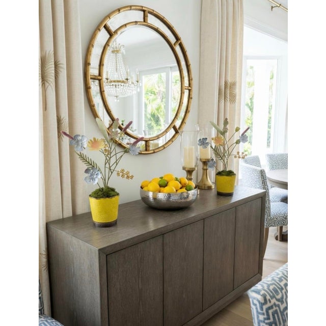 Pair of Vintage Italian Hand-Painted Metal Wildflower Arrangements in Textured Yellow Ceramic Pots For Sale - Image 12 of 12