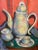 Wood 1990s Large Signed Teapot Still Life Painting by Linda Smith For Sale - Image 7 of 13