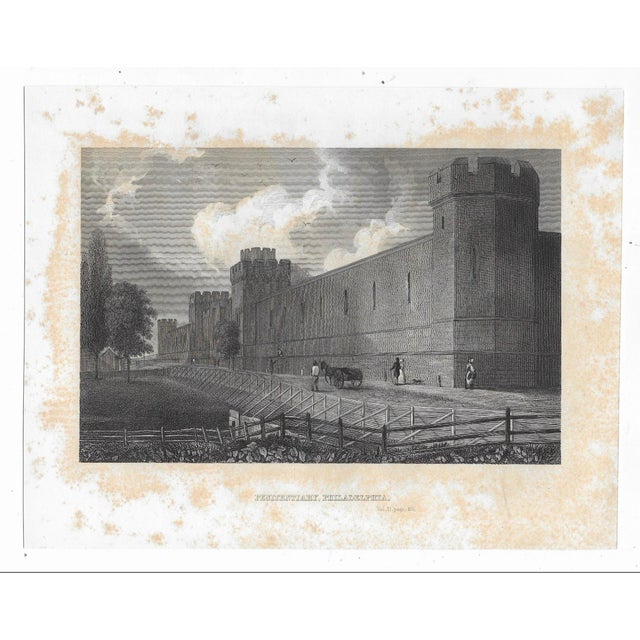 Antique engraving of the Eastern State Prison in Philadelphia, Pennsylvania (opened 1829) on Fairmount Avenue.