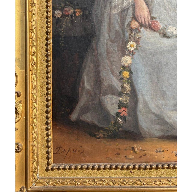 Pierre Dupuis (1833-1915) - Portrait of a young girl with flowers For Sale - Image 4 of 4