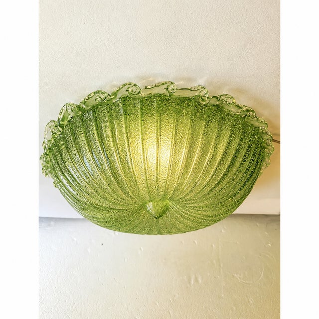 Green Murano Glass Chandelier Italian White Graniglia" Budino" Flush Mount in 70' Style For Sale - Image 12 of 14