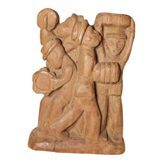 Antique Folk Art Hand Carved Wood Figural Musician Band Sculpture Figure Statue For Sale