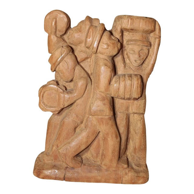 Antique Folk Art Hand Carved Wood Figural Musician Band Sculpture Figure Statue For Sale