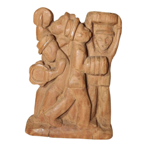 Antique Folk Art Hand Carved Wood Figural Musician Band Sculpture Figure Statue