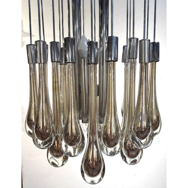 Mid Century Murano Silvered & Clear Glass Drop Chandelier, Attributed to Venini For Sale - Image 16 of 18