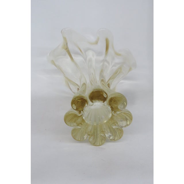 Yellow Mid Century Modern Organic Yellow Art Glass Ruffled Rim Handkerchief Vase 4768b For Sale - Image 8 of 15
