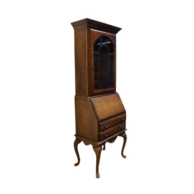 American Drew Solid Cherry Traditional Queen Anne 26" Secretary Desk W. Lighted Display Hutch 77-478 / 77-479 For Sale - Image 4 of 17