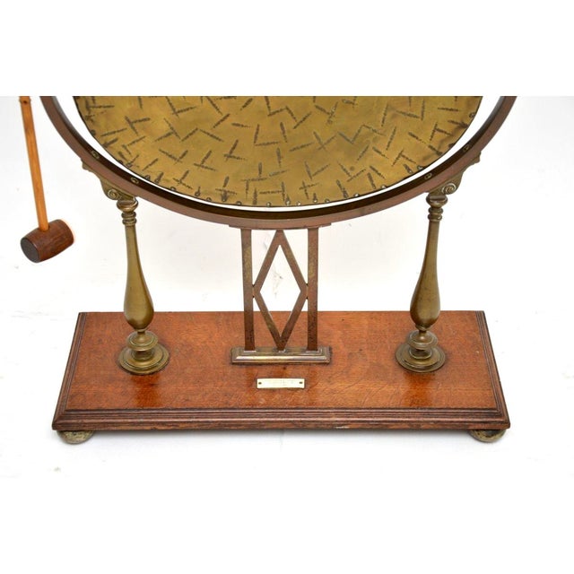 Wood Antique Edwardian Brass and Oak Dinner Gong, 1900s For Sale - Image 7 of 10