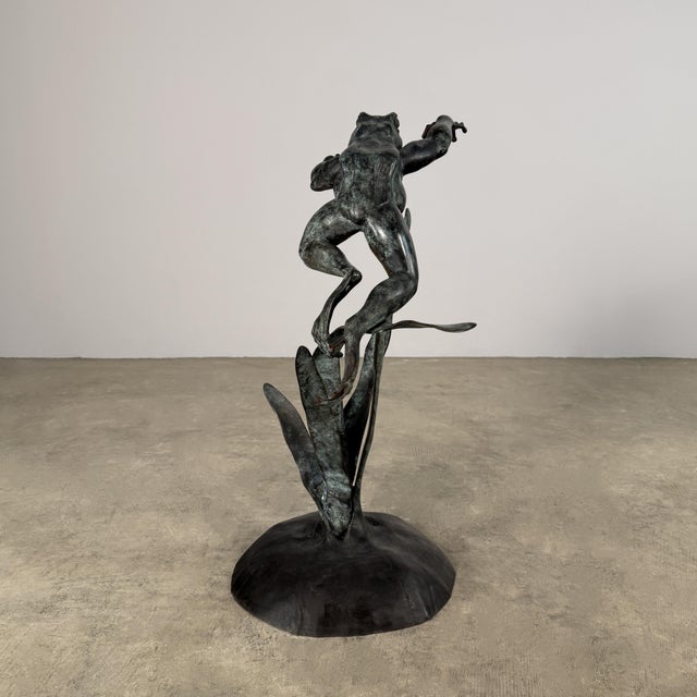 Green Large Jumping Frog Fountain Sculpture – Hand Cast Bronze Garden Accent, 32” Tall For Sale - Image 8 of 10