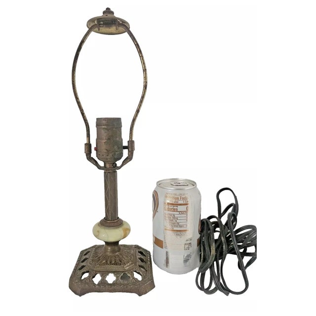 1930s Art Deco Jadeite Glass Table Lamp With Glowing Break Spacer For Sale - Image 12 of 12