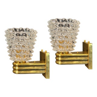 Brass and Glass Murano Wall Sconces, 1980, Set of 2 For Sale