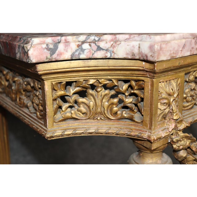 Pair of Fine Quality Marble Top Giltwood Louis XVI Console Tables Circa 1870 For Sale - Image 15 of 17