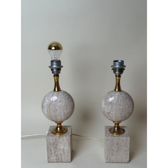 Travertine Table Lamps by Philippe Barbier for Maison Barbier, 1960s, Set of 2 For Sale - Image 9 of 18