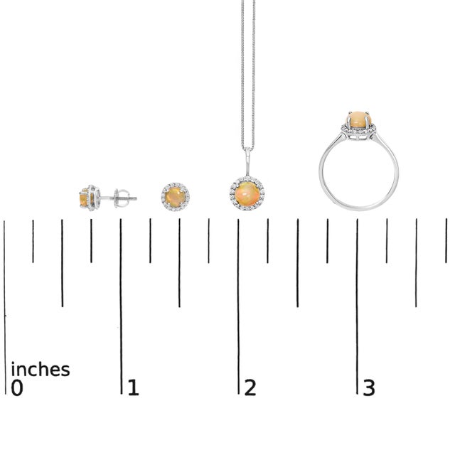 10K White Gold Opal and 3/8 Cttw Diamond Halo Jewelry Set (Earrings, Pendant & Ring) For Sale In New York - Image 6 of 6