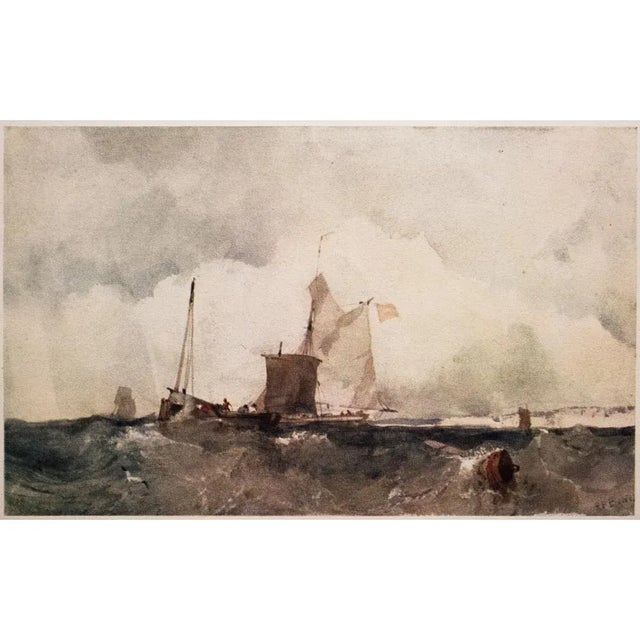 An excellent vintage full-color print of watercolor painting "Before The English Coast" (1825) by Richard Parkes...