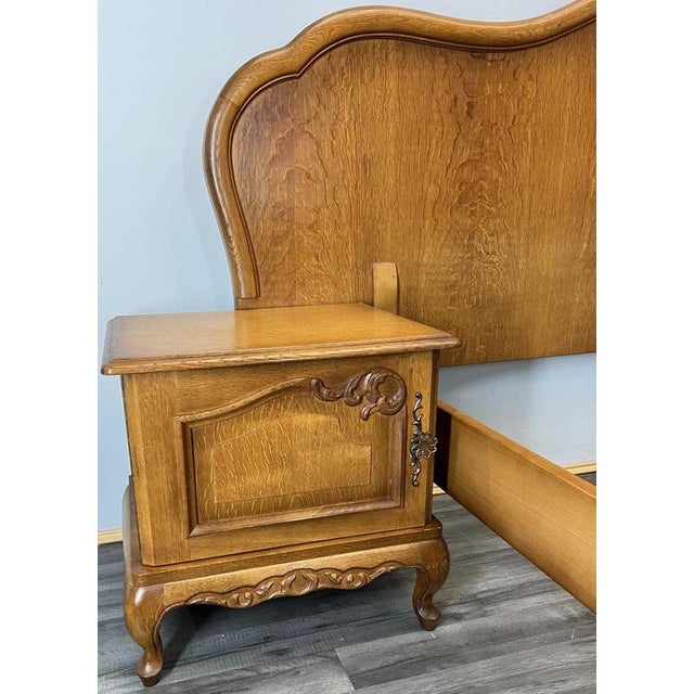 Brown Vintage French Louis XVI Double Bed Frame with Bedside Tables For Sale - Image 8 of 14