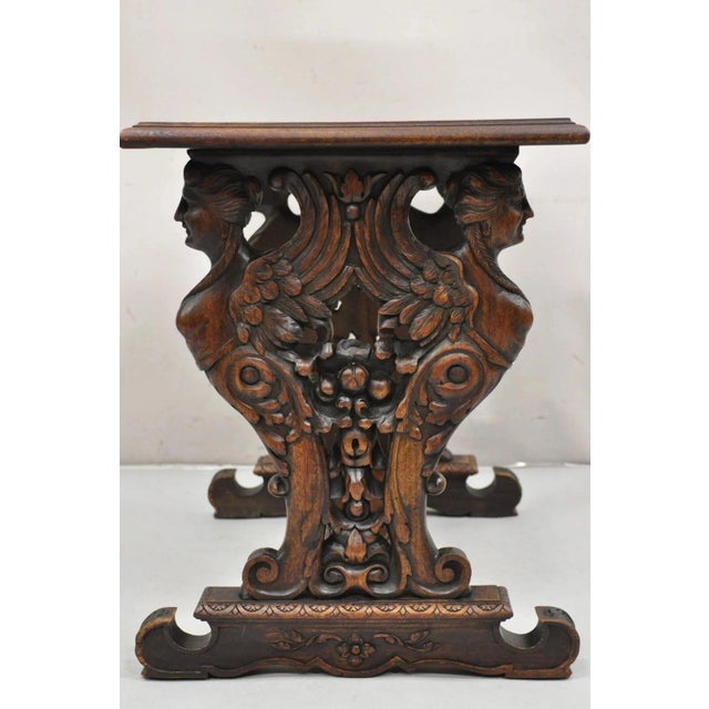 Antique Renaissance Revival Carved Winged Maiden Walnut Mirror Top Side Table For Sale - Image 4 of 11