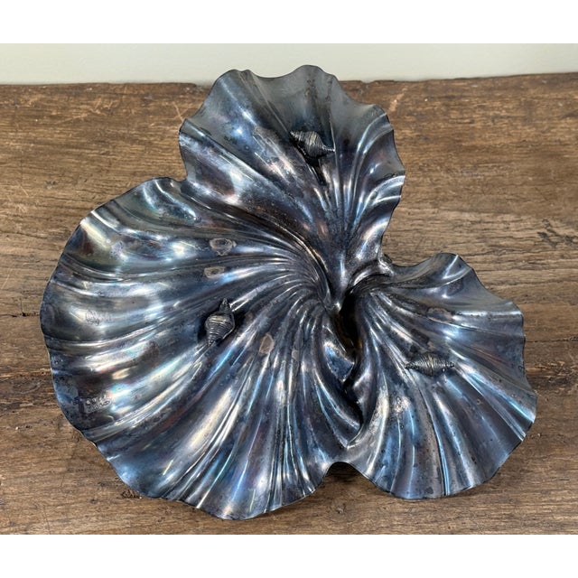 Metal Antique Coastal Silverplate Shell Platter With Sculptural Nautical Coral Handle For Sale - Image 7 of 10