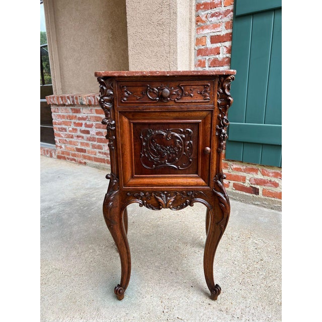 Antique French Nightstand Cabinet Marble Top Louis XV Carved Walnut c1890. Direct from France, a beautiful antique Louis...