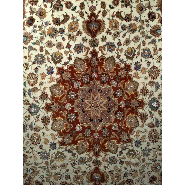 Fine Tabriz Shirfar Rug, Hand-Knotted Wool & Silk, Floral Pattern, Ivory & Chocolate, 7x10 For Sale - Image 12 of 18