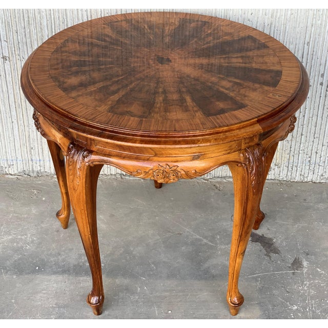 Brown 20th Century Mariano Garcia Spanish Round Side Table with Burl Top For Sale - Image 8 of 18