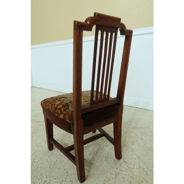 Brown Antique Vintage High Needlepoint Seat Childs Chair For Sale - Image 8 of 12
