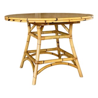Vintage Coastal Burnt Bamboo & Rattan Expandable Dining Table For Sale