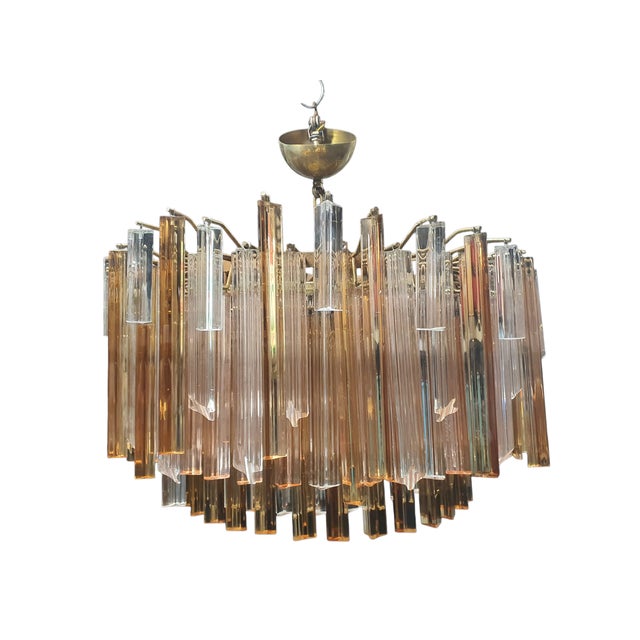 Triedri Model Chandelier in Amber and Transparent Glass from Venini Murano, 1970s For Sale - Image 6 of 9