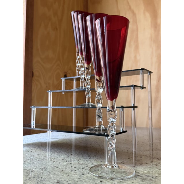 Vintage Champagne Flutes in Hand-Blown Venetian Glass from 1295 Murano, 1970, Set of 5 For Sale - Image 9 of 12