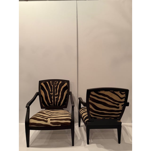Faux Zebra Printed Cowhide Club Chairs - A Pair For Sale - Image 10 of 18