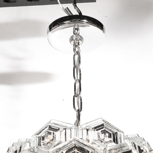 Mid-Century Modern Mid-Century Hexagonal Prism & Frosted Glass Diffuser Chandelier by Veb Ebersbach For Sale - Image 3 of 18