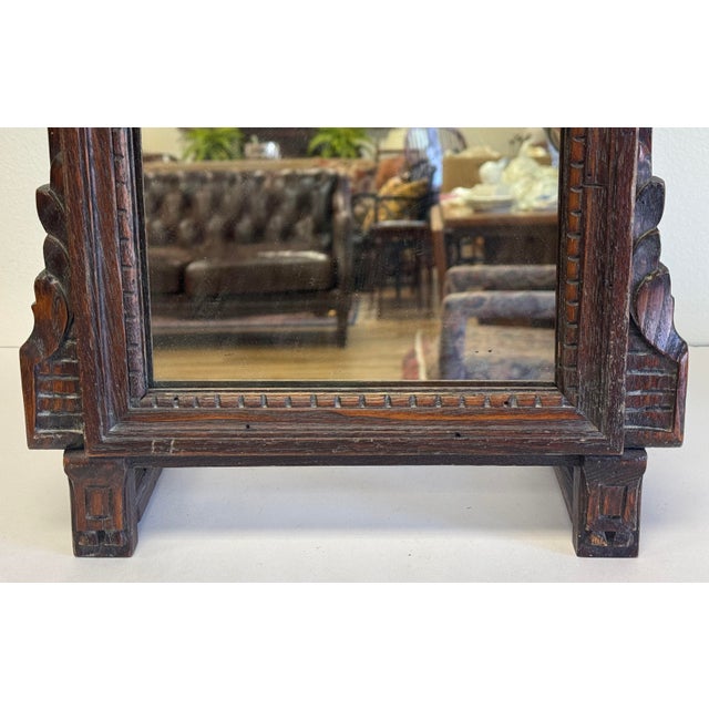 Wood Antique French Carved Wood Tabletop Courting Mirror For Sale - Image 7 of 9