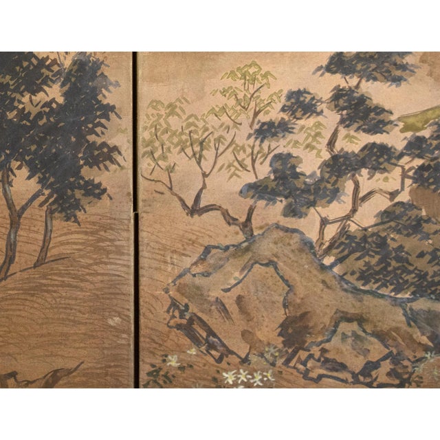1960s Shōwa Era Japanese Byobu Screen "Landscape With Gazebo" For Sale - Image 10 of 17