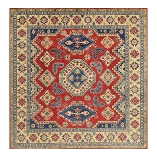 Kazak Rug 9'3'' X 9'5'' Square Red Wool Tribal Hand-Knotted Oriental Carpet For Sale