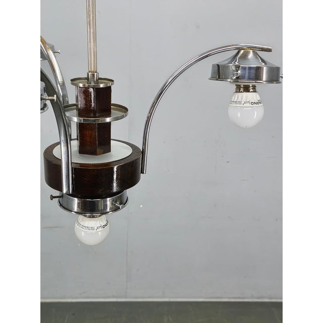 Czech Art Deco Chandelier with Four Opaline Glass Shades, 1930s For Sale - Image 14 of 15