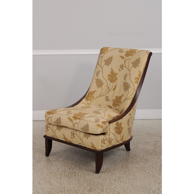 Drexel Heritage Pair of Drexel Heritage Upholstered Mahogany Slipper Chairs For Sale - Image 4 of 18