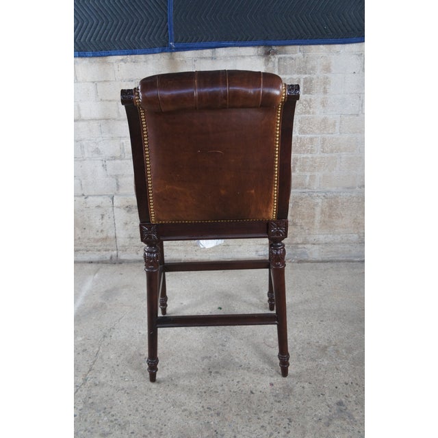Late 20th Century Late 20th Century Hancock & Moore French Chesterfield Style Carved Brown Leather Tufted Bar Stool For Sale - Image 5 of 12