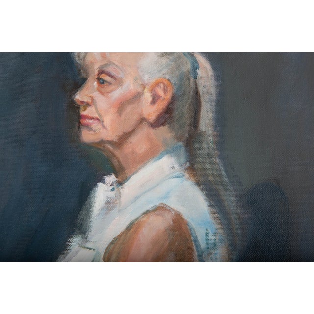 2000 - 2009 Original Portrait Oil Painting of a Woman, “Woman in Blue” For Sale - Image 5 of 7