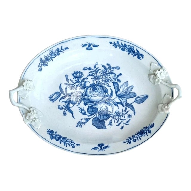 Antique First Period Rose Splay Porcelain Butter Dish from Dr Wall Worcester, 1770 For Sale