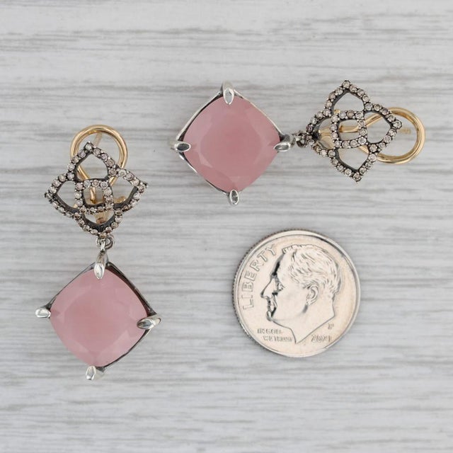2020s Arya Esha Ginara Rose Quartz Diamond Earrings 18k Gold Sterling Silver - 2 Pieces For Sale - Image 5 of 5