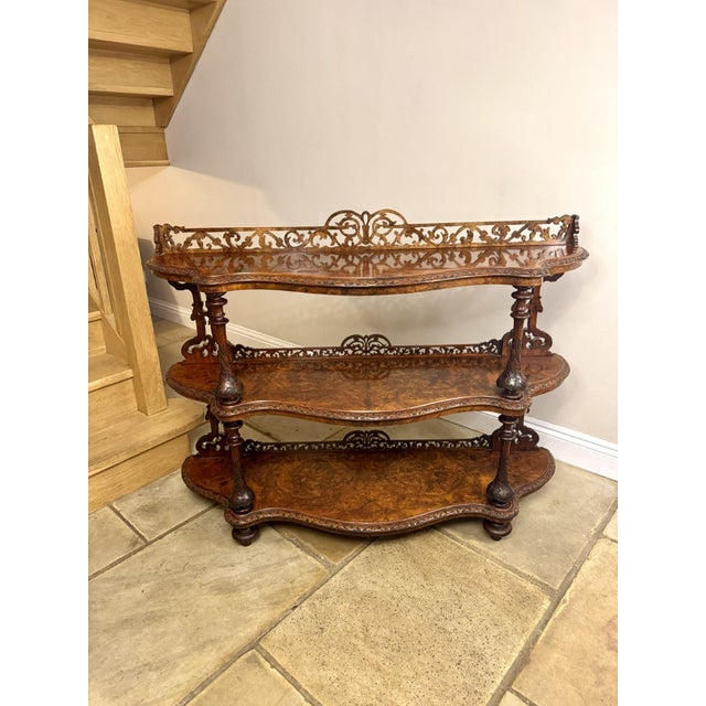 Brown Antique Victorian Figured Walnut 3-Tier Whatnot, 1860 For Sale - Image 8 of 8