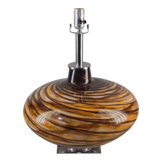 Late 20th Century Mid-Century Modern Art Glass Brown Swirl Lucite Base Table Lamp For Sale