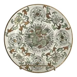 Famille Vert Chinese Porcelain Plate Bronze Accents Tongzhi Stamp
