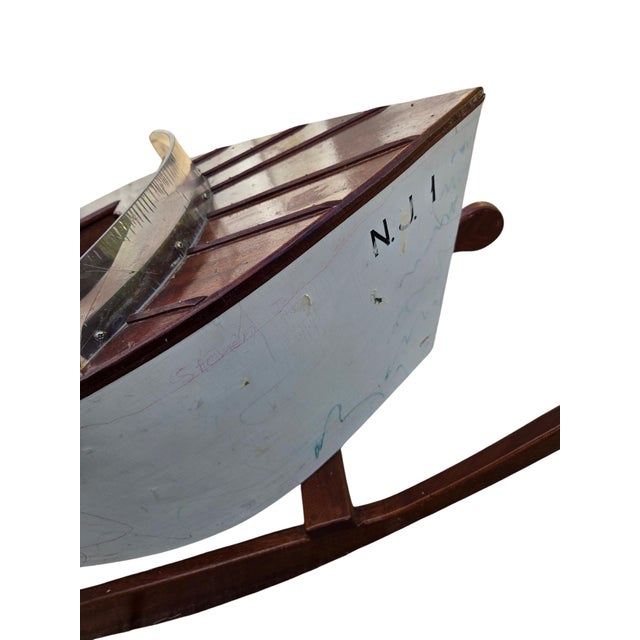 Vintage Folk Art Speedboat Mahogany Runabout Boat Rocking Horse Chris Craft Style For Sale - Image 10 of 18
