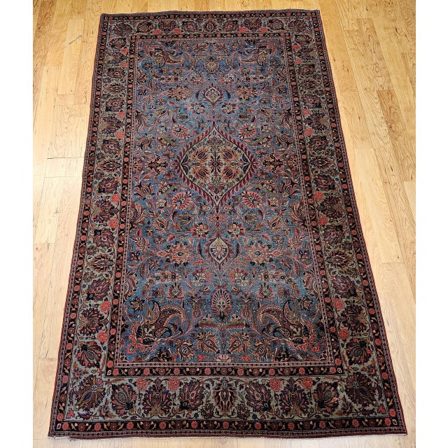 Blue Vintage Persian Kashan Rug, Hand-Knotted Wool, Floral Pattern, Aqua-Blue & Teal-Green, 5x8 For Sale - Image 8 of 16