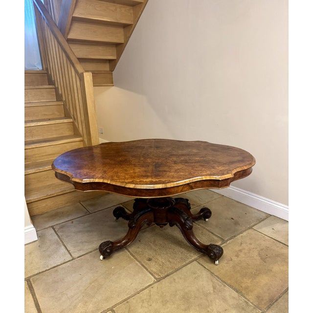 Wood Antique Victorian Burr Walnut Table, 1860 For Sale - Image 7 of 7