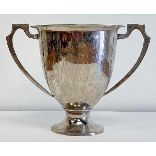 Figurative Vintage Hammered Silverplate Trophy Vase For Sale - Image 3 of 10