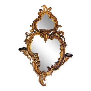Early 19th Century Victorian Mirror With Elaborate Beveled Edge, Staggered Candle Shelves, and Gilt Wood Finish For Sale