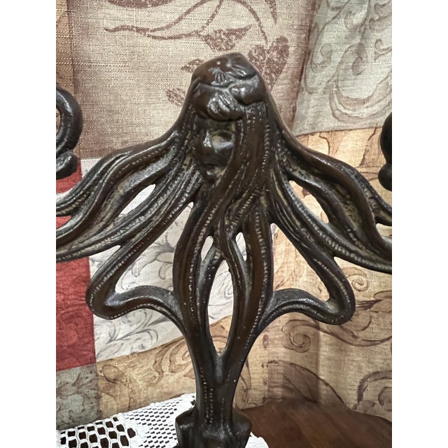Late 20th Century Art Nouveau Sensuous Woman Candelabras in Cast Iron With an Antique Bronze Finish Set of 2 For Sale - Image 4 of 11