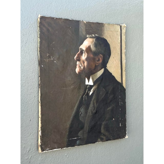 Vintage Original Oil Portrait of Man For Sale - Image 11 of 12